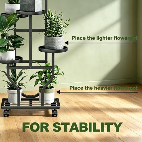 Plant Stand with Wheels, Black 5 Tier Metal Plant Shelf for Indoor Outdoor - Image 4