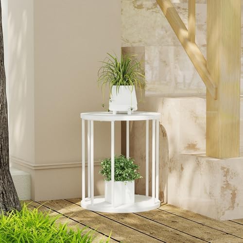 Plant Stand Indoor,small plant stool,Flower Pot Corner stand holder,Mid Century Heavy Duty Metal Tall Home Decor,Modern Round End Table,Small Rustic Display Stand for Living Room,Bedroom(White,14In) - Image 3