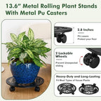 Planterhoma 3 Packs 14 Inch Rolling Plant Stand with Wheels Metal Plant Caddy with Wheels Heavy Duty Plant Rollers with Wheels Round Wrought Iron Plant Stand with Clear Saucers, Matte Black - Image 6