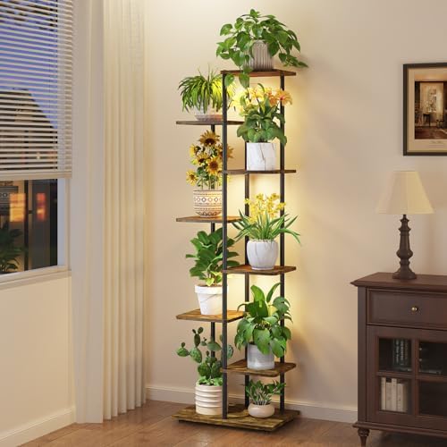 iDavosic.ly Plant Stand Indoor with Grow Lights, Tall 7 Tier Shelf, Brown by iDavosicly