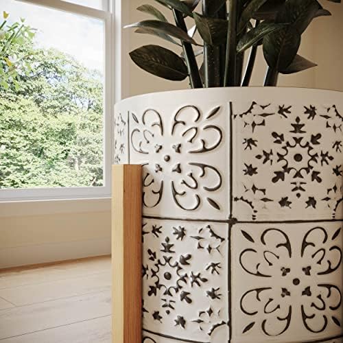 EverNest Tristan Bohemian White and Black Planter with Kinsley Stand, SelectBase Decorative Planter Pots, Contemporary, Eclectic Boho Style Indoor Plant Pots (Small, 1 Gallon) - Image 4