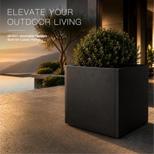 GSK Galvanized Steel Black Metal Square Planter for Indoor Outdoor Set of 2 - Image 3