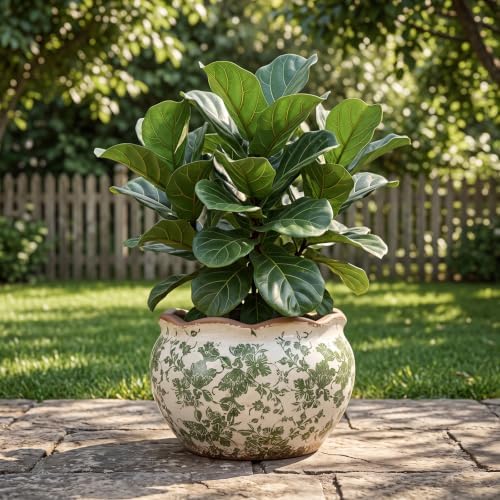 Geetery Ceramic Planter Pot 11 Inch Round Plant Pot, Vintage,Green,Large - Image 7