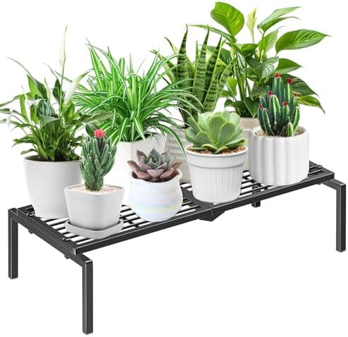 1 Tier Metal Plant Stand Indoor Outdoor, Potted Multiple Flower Pot Holder Rack Plant Shelf, Heavy Duty Planter Display Shelving for Patio Balcony Garden Living Room Decorative (Black) by Gouisalin
