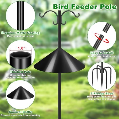 Squirrel-Proof Shepherd Hook for Outdoor, 104" Bird Feeder Pole - Image 2