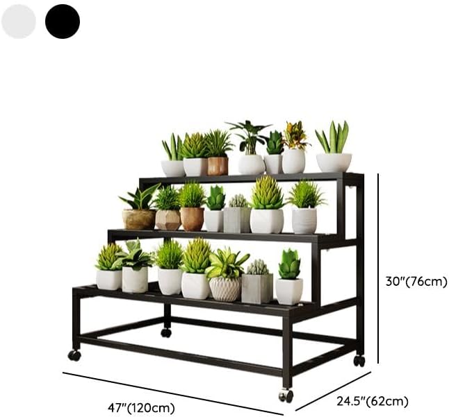 LAKIQ 3-Tiered Metal Plant Stand with Wheels Rolling Rectangle Plant Display Shelf Rack Indoor Outdoor Movable Flower Stand Shelf for Balcony Patio Garden (Black, 47.2" L x 24" W x 30" H) - Image 5