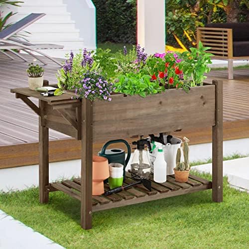 Yaheetech Herb Garden Planter Outdoor Wood Standing Garden Bed,Dark Brown - Image 2