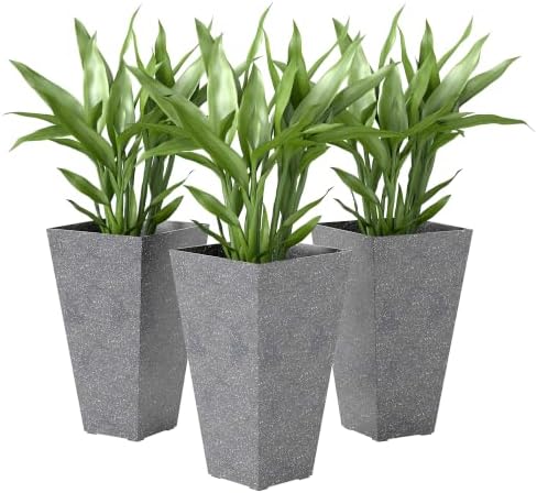 Outsunny 28 Inch Tall Planters for Outdoor Plants Plastic Flower Pots Gray by Outsunny