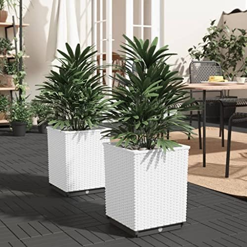 Planter Set of 2 White Polypropylene Modern Plant pots Plant containers Drainage pots for Indoor Backyard 11.8x11.8x14.6 in by Unknown
