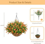 NETAP Artificial Hanging Flowers Basket for Outdoor, 16 Fake Flowers Look Real UV Resistant, Faux Hanging Plants for Porch, Balcony, Patio, Garden, Spring Summer Decor,Orange - Image 5