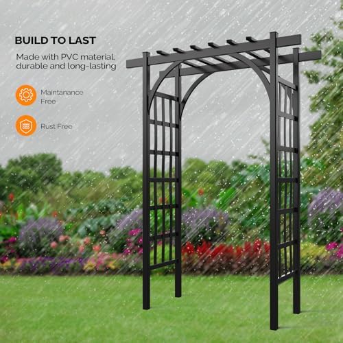 VINGLI Garden Arbor, PVC Wedding Arch for Ceremony Party, Garden Trellis for Climbing Plants Outdoor, Arch Backdrop Stand for Garden, Backyard, Wedding, Lawn (Black) - Image 4