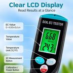 Digital Soil EC Meter 2-in-1 Porfessional Plants EC Temperature Tester Meter with Corded Sensor, Backlight LCD Display, Temperature Compensation, Easy Calibration for Soil Plants Lawn Nutrient Test - Image 4