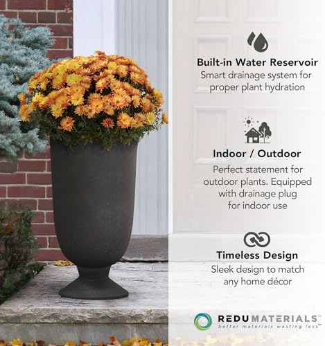 Tierra Verde Cadence Self-Watering Urn Planter, Black, 14" x 23" - Image 6