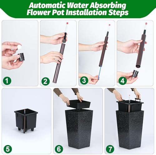 Self-Watering Tall Planters Set of 2, 22.5" Large Indoor & Outdoor Flower Pots with Water Level Monitor, Drainage Holes, Inner Bucket & Movable Wheels, for Patio Home Décor, Black - Image 6