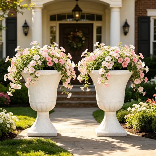 22" Tall Urn Planters Set of 2 Large Flower Pots, Indoor Outdoor Use - Image 2