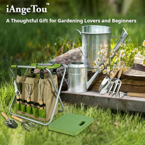 Gardening Tool Set with Folding Stool and Storage Tote Bag - Image 7