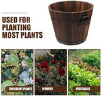 Vaguelly Rustic Wooden Barrels Planters Whiskey Barrels Bucket with Handle, Flower Planter Plant Pots Container Water Wishing Well Pail Garden Backyard Outdoor Indoor Decor - Image 6