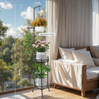 CZWL&HG Hanging Plant Stand Adjustable 2-Tier 72" Metal Shelf -Tall Indoor/Outdoor Plant Rack with Hangers for 4 Potted Flowers, Corner Shelf for Living Room & Patio (Black) - Image 2