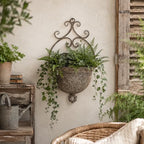Vintage Wall Hanging Planter with Ornate Scroll Design, Distressed Rust Iron Wall Mount Flower Pot, Rustic Farmhouse Decorative Pot for Indoor Outdoor Porch Entryway Garden Wall Decor(A3076) by Unknown