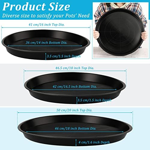 Eccliy 12 Pcs Plastic Plant Saucers Tray, Black, 16, 18, 20 Inch, Round - Image 2
