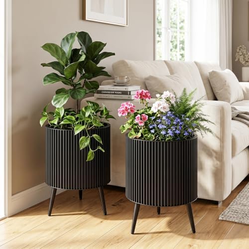 GIANTEX Plant Pot with Stand Set of 2, 20" & 18" Metal Plant Stand - Image 3