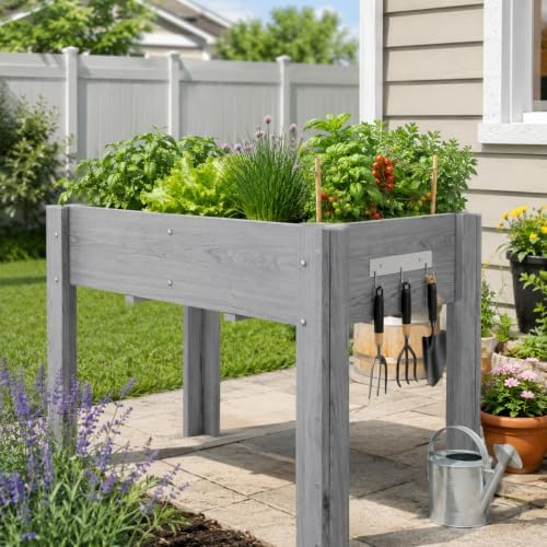 IDEALHOUSE 34"x18"x30" Elevated Wood Raised Garden Bed Planter Box by IDEALHOUSE
