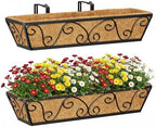Y&M 24 Inch Window Deck with Coco Liner, Fence Metal Hanging Flower Planter Window Basket Deck Railing Planter Boxes for Outdoor Garden Lawn-Butterfly, 2pcs by YM