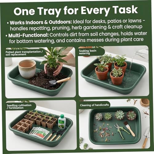 Potting Tray, 17×12×3in Multi-Purpose Gardening Mat for Repotting and Seed Starting Plastic Plant Tray for Indoor & Outdoor Use, Green Potting, Planting Trays, Mat, Repotting - Image 4