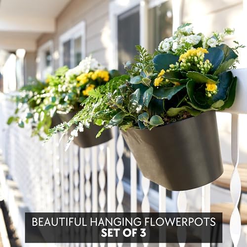 KIBAGA Beautiful Hanging Flower Pots for Outside Railing Or Fence - Stylish Set of 3 Outdoor Planters for Any Balcony, Porch or Deck - Window Planter Boxes are Perfect for Your Flowers - Image 4