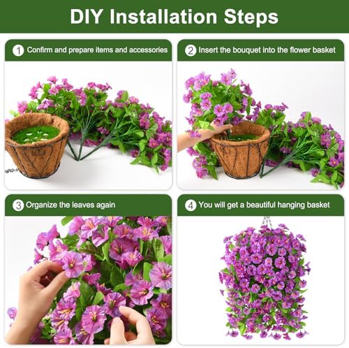 Homsunny Artificial Faux Hanging Flowers Plants Baskets for Outdoor Spring Summer Decorations,Resistant Fake Morning Glory Silk Plants for Outside UV Resistant Patio Yard Home Porch Decor(Gradient) - Image 5