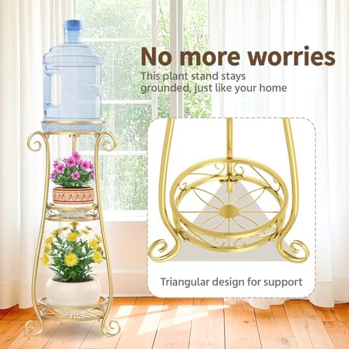 LASZOLA 3 Tiers Metal Corner Plant Flower Stand Tall Indoor Outdoor, Gold - Image 3