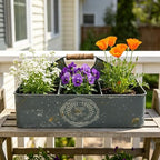Vintage Metal Planter with Wooden Handle, Rustic Flower Pot with 6 Compartment Farmhouse Plants Holder Succulents Tubs for Garden Patio Yard Outdoor Decor (Blue - 6 Compartment) - Image 2