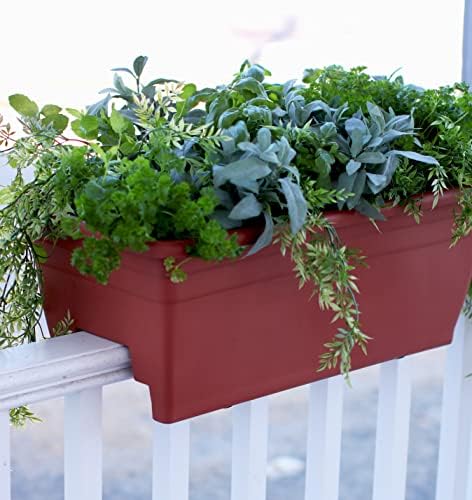 The HC Companies 24 Inch Deck Rail Box Planter Lightweight Outdoor Plastic Plant Pot for Herbs and Flowers, White - Image 5