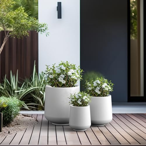 Kante Set of 3 White Concrete Curved Planters 16.5" 13" 9.4" Dia - Image 6