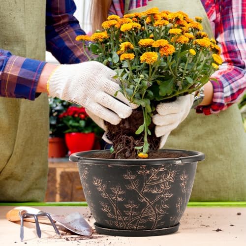 12-inch-Flower-Pots-Outdoor-Indoor, 4 Pack Plastic Planter Pots for Plant with Drainage Hole Saucer, Decorative Resin Garden Container with Tray - Image 4
