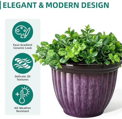 15" Large Planters for Outdoor Plants Set of 2 Plastic Flower Pots - Image 7