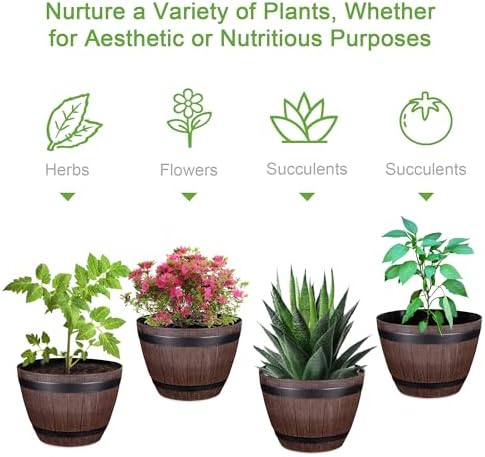 VECELO Plant Pots with Drainage Holes & Saucer, 13 Inch Flower Pots with Tray, 3 Pack Plastic Whiskey Barrel Planters for Indoor & Outdoor Garden Home Plants and Flowers - Image 5