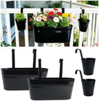 4 Pack Mixed Size Metal Fence Planters Set with Detachable Hooks, Black by JOYFERNAL