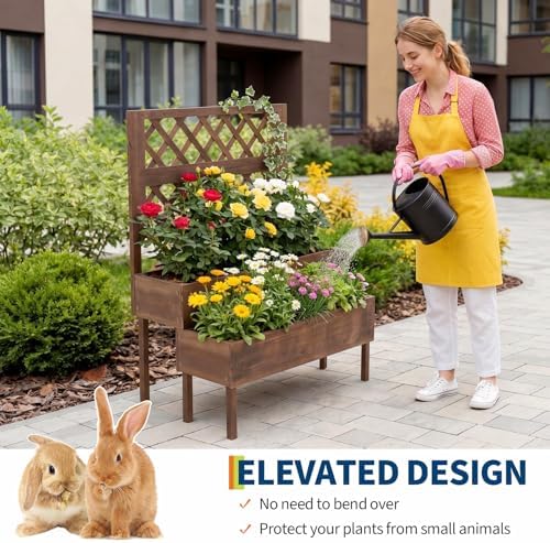 Garvee Raised Garden Bed with Trellis, 2-Tier Wooden Elevated Planter Box - Image 5