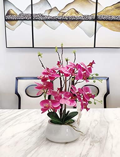 W&W Artificial Orchid Plants and Flowers with Vase, Fake Faux Orchid in Ceramic Pot,17”, Fuchsia - Image 4