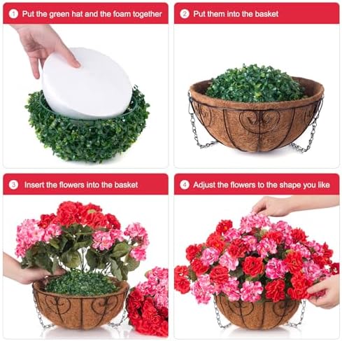 INSPRING Geraniums Artificial Flowers Hanging Basket for Outdoors Outside Decoration, 8 Bundles Silk Flowers Fake Plants Look Real UV Resistant for Porch Home Patio Balcony Yard, Red Pink - Image 7
