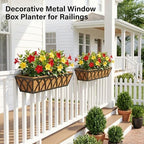 HFHOME 24 inch 2 Pack Railing Planter Boxes, Heavy Duty Window Box Planters, Adjustable Balcony Planters for Railing Hanging, with Coco Liner & Support Rod for Deck, Porch, and Patio Gardening - Image 3