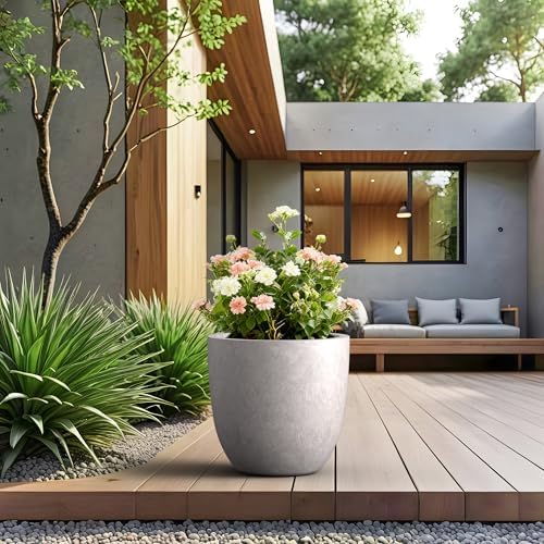 Kante CON Gray Concrete Planter 18" Dia All-Weather Round Large Pot - Image 3