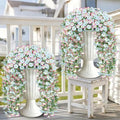 Artificial Hanging Flowers for Outdoors, 4 PCS 600 Blooms UV Resistant Morning Glory Faux Silk Vines, No-Odor Realistic Fake Plants for Garden Planter Porch Patio Decoration, Blue & White by JulakoOnline