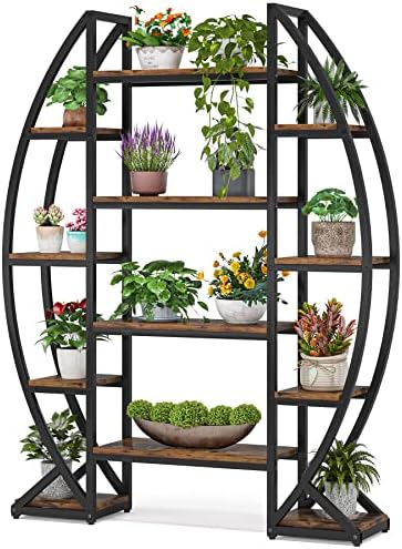 Tribesigns Curved Plant Stand Indoor, 8 Tiered Large Metal Plant Shelf, 69" Tall Industrial Flower Pot Stand Display Rack for Indoor Living Room, Balcony, Patio (Brown) - Image 7