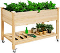 GIANTEX Raised Garden Bed on Wheels, Wood Planter Box with Legs, Liner, Drain Holes, Elevated Garden Bed for Vegetables, Standing Garden Container for Backyard, Patio, 47.5" LX 23.5" WX 33" H by Giantex
