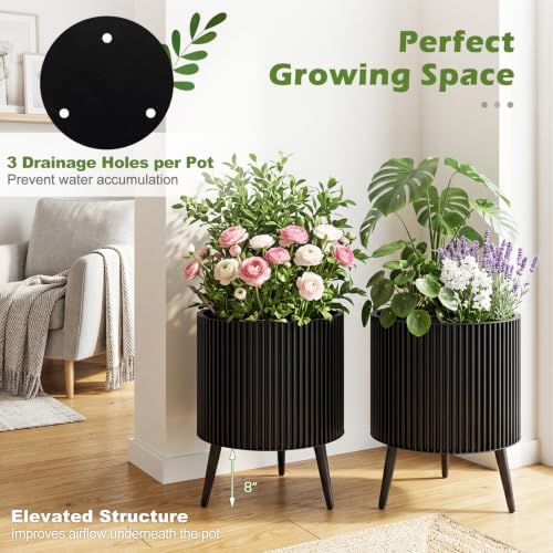 GIANTEX Plant Pot with Stand Set of 2, 20" & 18" Metal Plant Stand - Image 6