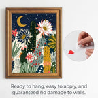 Framed Canvas Wall Art Bohemian Gouache Desert Night Cereus Flowers Navy and Coral Cacti Canvas Print Poster Gold Frame Wall Decor for Living Room Bedroom Boho Art, Desert Decor - Inch 12x16 - Image 2
