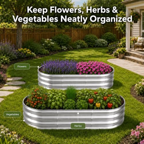 HOOPLE 2 Pack Raised Garden Bed 4x2x1FT, Galvanized Metal Raised Garden Bed Outdoor, Oval Design with Open Base for Better Drainage, Compact Garden Bed for Vegetables, Herbs & Flowers - Image 4