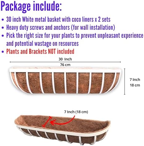 LaLaGreen Outdoor Planter Boxes (30 Inch, 2 Pack) White Metal Deck Railings Flower Box with Coco Liner, Rectangular Hanging Planters for Window Plant Horse Trough Fence Balcony Garden Herb Porch Patio - Image 2